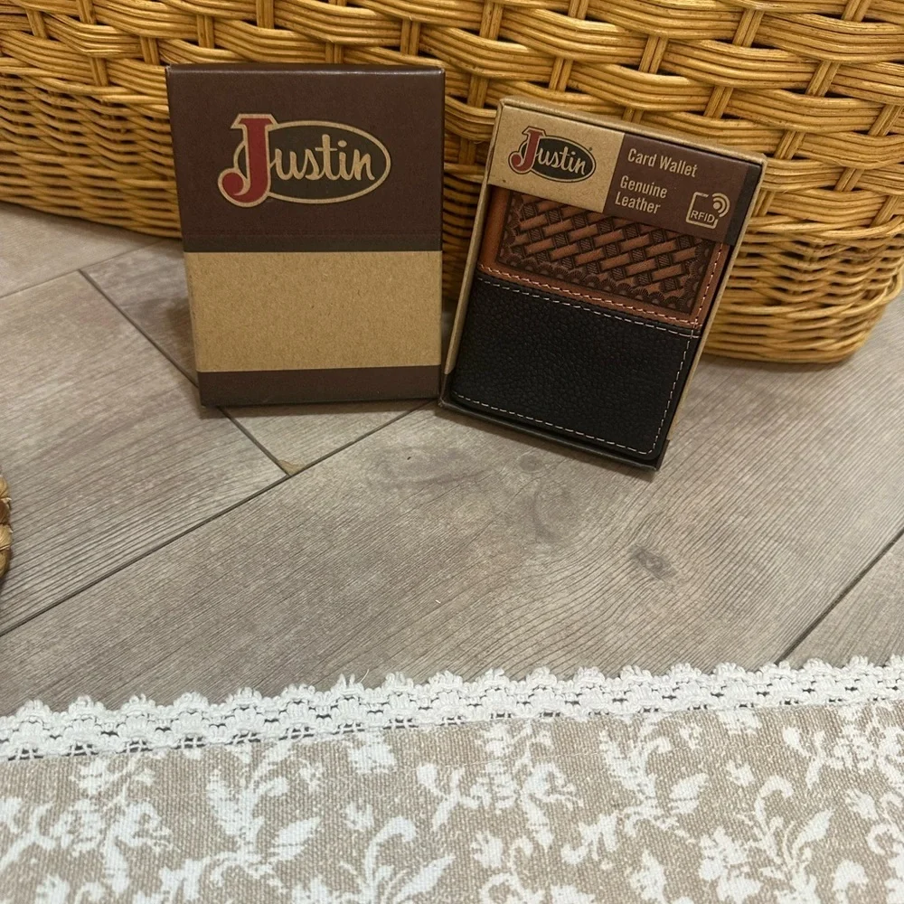 Justin Boots Brown and Black Leather Card Wallet